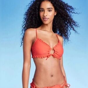 Shade & Shore Tie-Front Ruffle Bralette Bikini Top  Bottom Ruffled Bikini Set